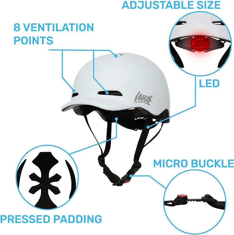 Westt Urban - Fahrrad Bike Helm mit LED-Rücklicht für Männer und Frauen