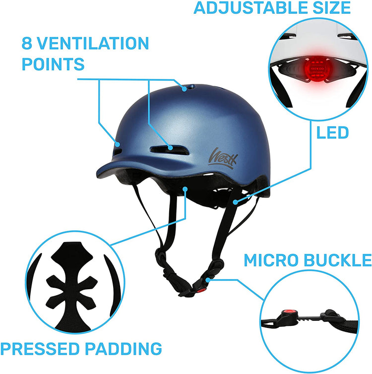 Westt Urban - Fahrrad Bike Helm mit LED-Rücklicht für Männer und Frauen
