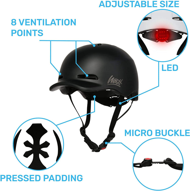 Westt Urban - Fahrrad Bike Helm mit LED-Rücklicht für Männer und Frauen