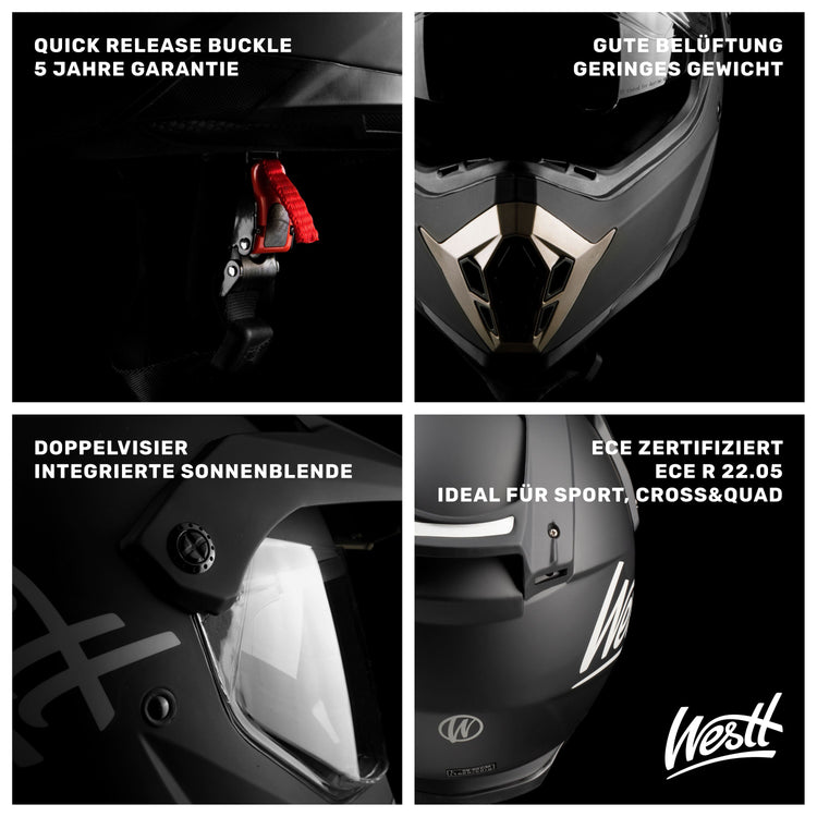 Westt Cross X Motocross Motorradhelm mit Visier I Enduro I MTB I Herren & Damen