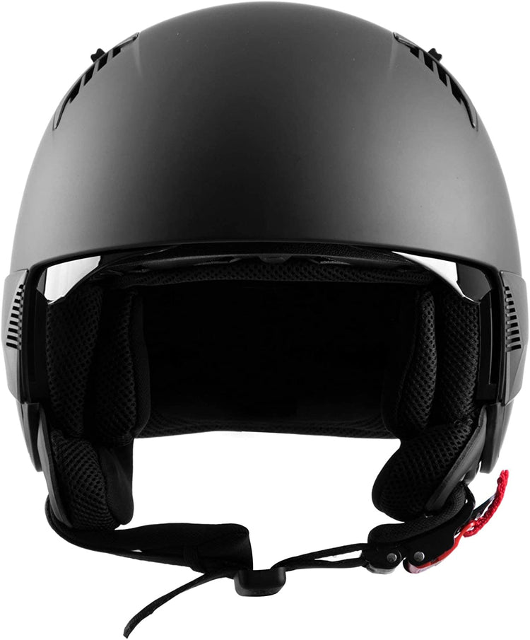 Westt Rover - Jethelm Motorradhelm Helm + 3 austauschbare Seitenteile - Sonnenblende Retro Stil - Matt Schwarz - ECE Zertifiziert