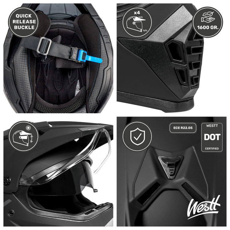 Westt Cross X Motocross Motorradhelm mit Visier I Enduro I MTB I Herren & Damen